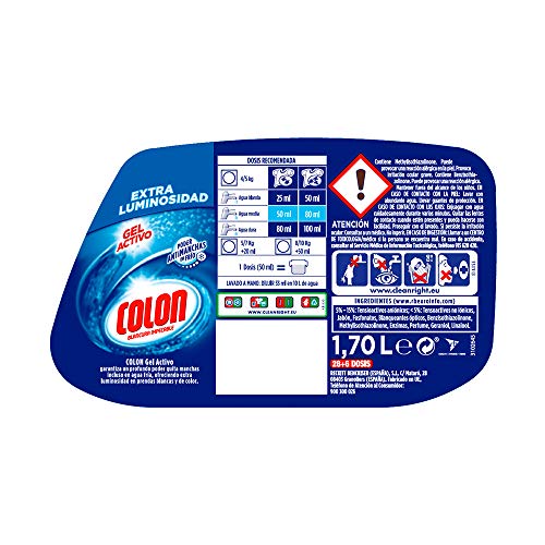 Colon Gel Activo - Detergente para lavadora líquido, fórmula higiene, adecuado para ropa blanca y de color, formato gel - 34 dosis