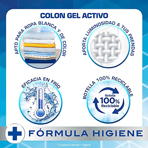 Colon Gel Activo - Detergente para lavadora líquido, fórmula higiene, adecuado para ropa blanca y de color, formato gel - 34 dosis