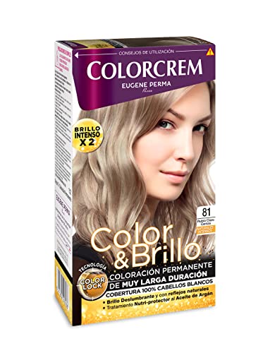 Colorcrem - Tinte permanente mujer - tono 81 Rubio Claro Ceniza, con tratamiento nutri-protector al aceite de Argán. + 45% de producto | Disponible en más de 20 tonos.