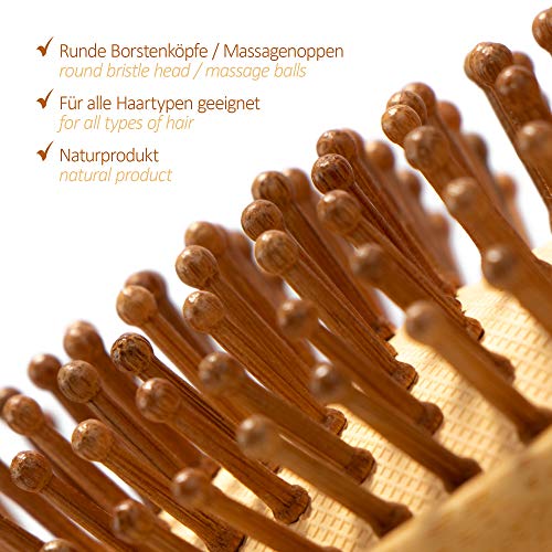 com-four® Cepillo de Pelo Natural Hecho de bambú con cerdas Naturales - para Hombres, Mujeres, niños - 100% Vegano (1 Pieza - Cepillo de Paleta)