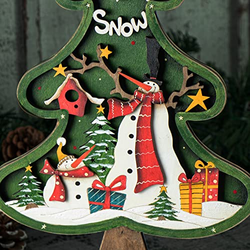 com-four® Expositor Decorativo para Navidad - Abeto navideño de Madera - Árbol de Navidad para Decorar y Regalar (01 Pieza - Abeto Verde 39cm)