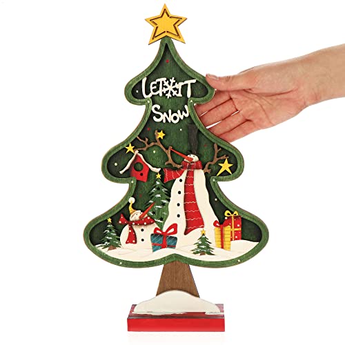 com-four® Expositor Decorativo para Navidad - Abeto navideño de Madera - Árbol de Navidad para Decorar y Regalar (01 Pieza - Abeto Verde 39cm)