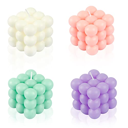 Comius Sharp Bubble Vela 4 Pcs Cube Cubierte Cera Velas Perfumado Vela Lindo Blanco Pink Púrpura Púrpura Vela Verde Para El Hogar Dormitorio Baño Decoración De La Boda