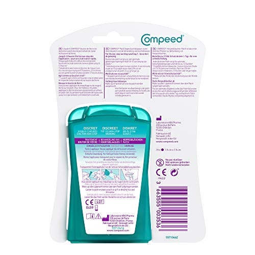 Compeed® – Parche de botón de fiebre discreto para un tratamiento rápido – Cuidado día y noche que aceleran la curación – 15 parches antibotones de fiebre – 1,5 x 1,5 cm