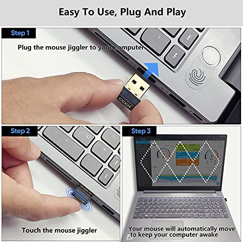 Cooidea USB Mouse Jiggler & Mouse Mover with ON/Off Touch Switch, 2 Working Modes, Simulate Mouse Movement to Prevent Computer Entering Sleep. 100% Undetectable, Plug-and-Play, with Type-C Adapter