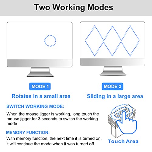 Cooidea USB Mouse Jiggler & Mouse Mover with ON/Off Touch Switch, 2 Working Modes, Simulate Mouse Movement to Prevent Computer Entering Sleep. 100% Undetectable, Plug-and-Play, with Type-C Adapter