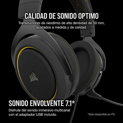 Corsair HS50 Pro Stereo Auriculares para Juegos (Ajustables Espuma viscoelástica Almohadillas, Ancelación del Ruido extraíble micrófono, Compatible con PC, PS4, Xbox One, Switch y móviles), Negro