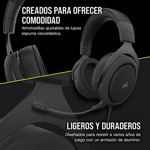 Corsair HS50 Pro Stereo Auriculares para Juegos (Ajustables Espuma viscoelástica Almohadillas, Ancelación del Ruido extraíble micrófono, Compatible con PC, PS4, Xbox One, Switch y móviles), Negro