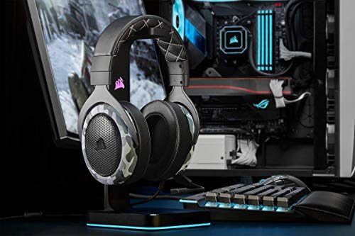 Corsair HS60 HAPTIC Auriculares Estéreo para Juegos con Efectos Hápticos en Los Bajos (Efectos Hápticos Taction Technology, Almohadillas de Lujosa Espuma Viscoelástica, Micrófono Extraíble) Camo