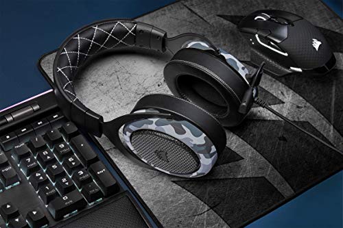 Corsair HS60 HAPTIC Auriculares Estéreo para Juegos con Efectos Hápticos en Los Bajos (Efectos Hápticos Taction Technology, Almohadillas de Lujosa Espuma Viscoelástica, Micrófono Extraíble) Camo