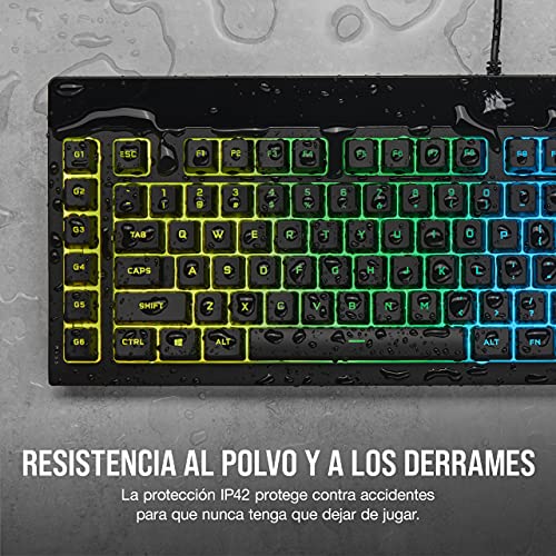 Corsair K55 RGB PRO Teclado para Juegos con Teclas de Membrana, Retroiluminación RGB Dinámica, 6 Teclas Macro con Integración el Software Elgato, Resistencia al Polvo y los Derrames, QWERTY, Negro