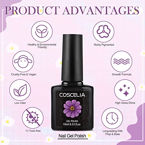 Coscelia Esmalte Semipermanente 5PCS Kit Uñas de Gel Pintauñas Soak off 10ML Secador de Uñas LED/U-V Gel Esmalte de Uñas Curado Luz Máquina 24W Nail Dryer Top Coat Base Coat Manicura Kit