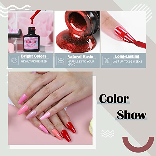 COSCELIA Kit Uñas Semipermanentes Profesional, Lámpara de Uñas de 6W con Esmaltes Semipermanentes Kit de 6 Colores, Accesorios Para Manicura, Top Coat Y Base Coat