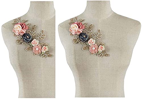 Costura floral en apliques Motif parches bordados de hojas de oro flores de tela gris peonía para hechos a mano BRICOLAJE Artesanía de boda de novia Vestidos de baile Falda Ropa Jeans Decoración Orden