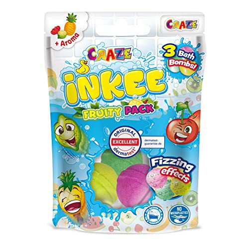 CRAZE Pack INKEE Fruity Pack 3 Bombas Baño para Niños, con 3 aromas de frutas diferentes, lima cereza y piña, juguetes baño, 25871