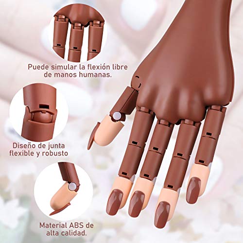 Creamify Mano de Práctica de Uñas Falsas-Mano de Práctica para Manicura Ajustables Flexibles con 300 Piezas de Uñas Artificiales para Manicura de Uñas DIY