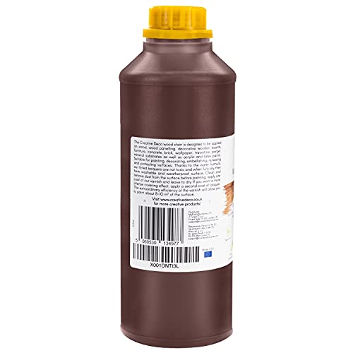 Creative DECO 1L Barniz Madera Interior Tinte al Agua | Color Roble Natural | 1L | Secado Rápido | No Tóxico | para Paneles de Madera, Parquet, Hormigón, Ladrillo, Papel Pintado y Más | Alta Eficacia