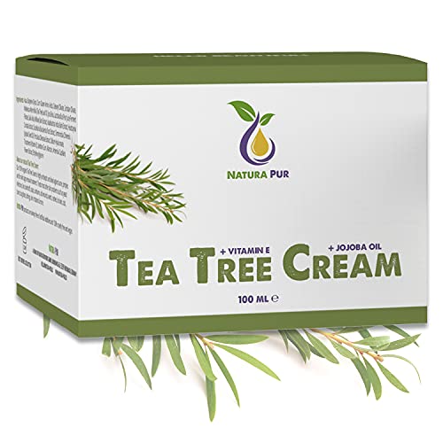 Crema de árbol de té 100ml, vegana - para uso en pieles con manchas, inflamación de la piel, crema anti espinillas y anti-acné