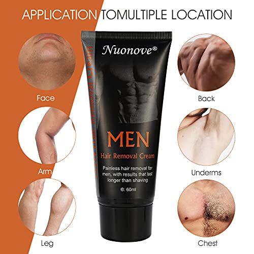 Crema Depilatoria Hombre, Crema Depilatoria, Hair Removal Cream, Crema Depilatoria Sin Dolor, Rápida y Efectiva, Deja la Piel Suave,para Facial, Antebrazo,Piernas, Axilas, Pecho, Espalda, 60 ml