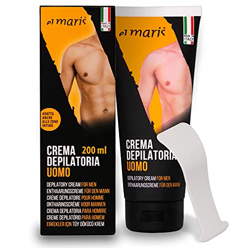 Crema depilatoria para hombre ultrarrápida y lenitiva, con Manteca de Karité y Bisabolol. Depilación de las partes íntimas, pecho, espalda, piernas, brazos. Tubo de 200ml