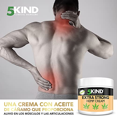 Crema Extrafuerte de Cáñamo Para El Alivio Del Dolor, La Tensión Y El Estrés En Las Articulaciones Y Músculos. Fórmula A Base De Aceite De Cáñamo Rica En Extractos Naturales Elaborada Por 5Kind.