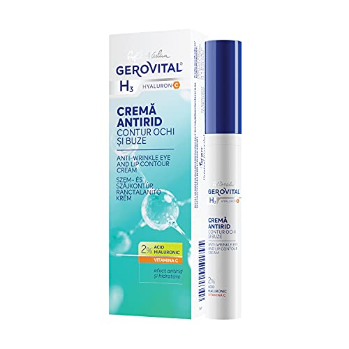 Crema Hidratante Antiarrugas Contorno de Ojos y Labios, con 2% de Ácido Hialurónico y Vitamina C, Reduce Significativamente las Líneas de Expresión, Gerovital H3 Hyaluron C