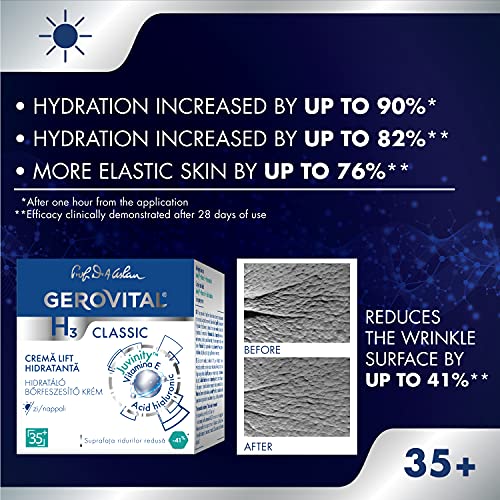 Crema Hidratante Facial de Dia con Efecto Lifting Inmediato, Corrige las Arrugas e las Irregularidades de la Piel, Gerovital H3 Classic