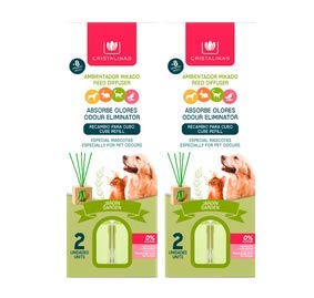 CRISTALINAS. Recambios Ambientador & Absorbe Olor Mikado para Mascotas. 0% Alcohol. Mas de 4+4 semanas de duracion. 2x30 ml. Aroma (Jardín) (Pack Dúo)