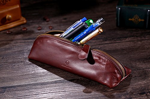 Cronus y Rhea® | Carpeta Exclusiva de Cuero Exclusivo (Scylla) | Estuche para lápices - Estuche para bolígrafos | Cuero Real | con Elegante Caja de Regalo | Hombres - Mujeres (Marrón Oscuro)