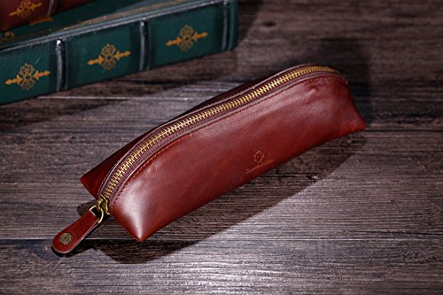 Cronus y Rhea® | Carpeta Exclusiva de Cuero Exclusivo (Scylla) | Estuche para lápices - Estuche para bolígrafos | Cuero Real | con Elegante Caja de Regalo | Hombres - Mujeres (Marrón Oscuro)