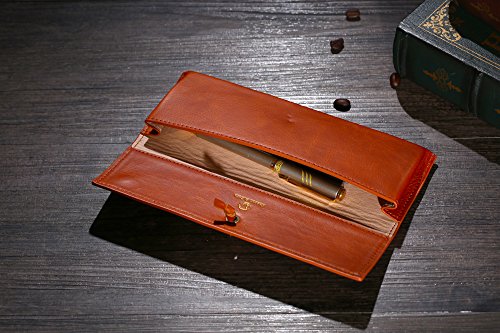 Cronus y Rhea® | Maletín de Cuero Exclusivo de Lujo (Talos) | Estuche para lápices - Estuche para bolígrafos | Cuero Real | con Elegante Caja de Regalo | Hombres - Mujeres (Coñac)