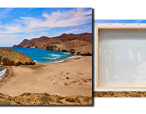 Cuadro lienzo canvas Playa de Monsul cala en Almeria Andalucia España Mar Mediterraneo Cabo de Gata – Varias medidas - Lienzo de tela bastidor de madera de 3 cm - Impresion en alta resolucion (80, 53)