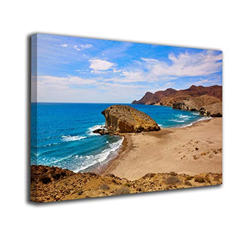 Cuadro lienzo canvas Playa de Monsul cala en Almeria Andalucia España Mar Mediterraneo Cabo de Gata – Varias medidas - Lienzo de tela bastidor de madera de 3 cm - Impresion en alta resolucion (80, 53)