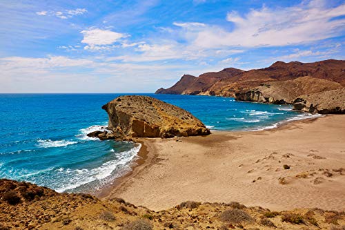 Cuadro lienzo canvas Playa de Monsul cala en Almeria Andalucia España Mar Mediterraneo Cabo de Gata – Varias medidas - Lienzo de tela bastidor de madera de 3 cm - Impresion en alta resolucion (80, 53)