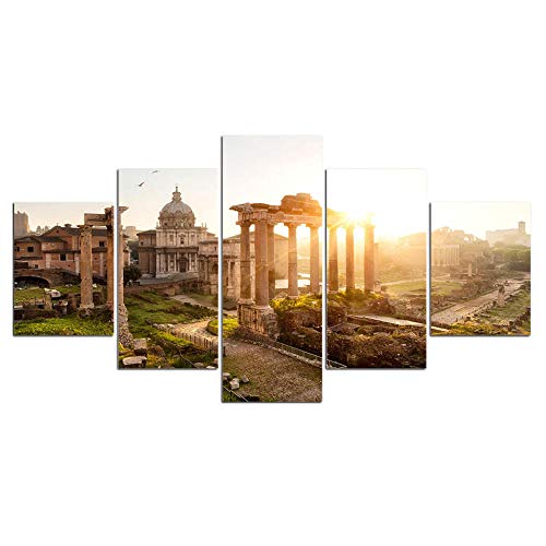 Cuadros en Lienzo Modernos Impresión de Imagen Artística Foro Romano al Amanecer. 5 Piezas HD Mural Póster Fotos Arte Pintura de Pared Lienzo Decorativo para Tu Salón o Dormitorio