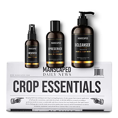 Cuidado personal para hombre de MANSCAPED™ Crop Essentials, kit de higiene íntima masculina, jabón íntimo, desodorante para los testículos, tonificador corporal y esterillas de afeitado desechables