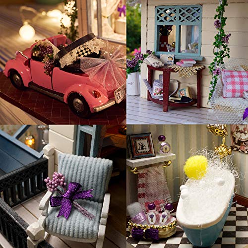 Cuteefun Casas de Munecas Madera en Miniaturas con Música y Muebles, Casas Miniaturas para Montar, Miniaturas para Manualidades, Regalo Original para Niñas Madres Esposas Novias, Provence