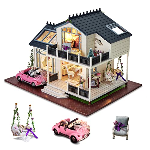 Cuteefun Casas de Munecas Madera en Miniaturas con Música y Muebles, Casas Miniaturas para Montar, Miniaturas para Manualidades, Regalo Original para Niñas Madres Esposas Novias, Provence