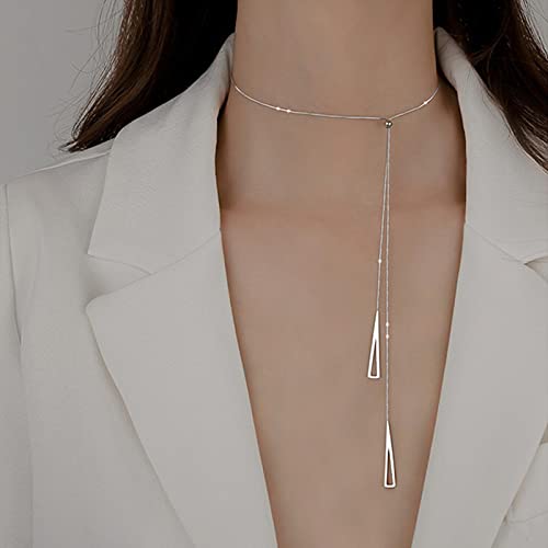 DALIU Collar de triángulo geométrico de Plata de Ley 925 de Lujo para Mujer, Colgante Largo, Collar de Cadena de clavícula Ajustable, joyería, Regalos