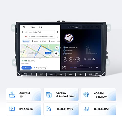 Dasaita Android 10.0 Autoradio Bluetooth for VW Universal Polo Golf EOS Tiguan Touran Passat Scirocco Autoradio 2 DIN Support Dab+ Bluetooth 5.0 WiFi DSP Radio (4G RAM + 64G ROM)