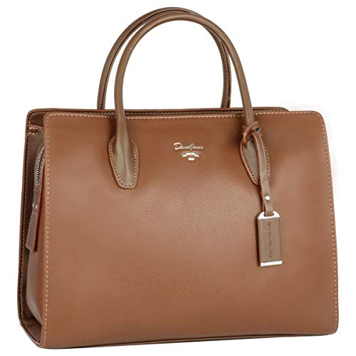 David Jones - Bolso de Mano Grande Mujer - Señora Tote Shopper Piel Cuero PU - Bolsos de Hombro Bandolera Múltiples Bolsillos - Trabajo Moda Asa Superior - Marrón Camel