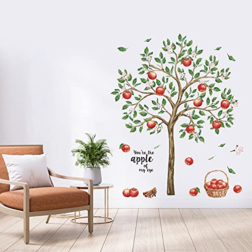 decalmile Pegatinas de Pared Árbol Verde Manzano Vinilos Decorativos Flores Planta Fruta Adhesivos Pared Dormitorio Salón Oficina