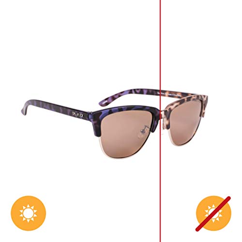 Del Sol Solize - Gafas de sol que cambian de color para mujer – onda de calor – cambia de color de tortuga a ébano en el sol – polarizado Pro, lente espejada, 100% protección UVA/UVB