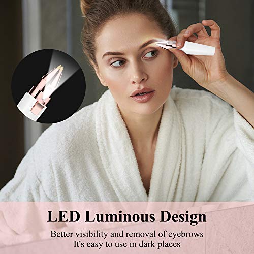 Depiladora de Cejas,Eléctrica Depiladora Cejas,2 en 1 Dispositivo de depilación de rostro femenino,Depiladora de Cejas Portátil con Luz,USB Recargable Eyebrows Trimmer para Cara Nariz Labio (Blanco)