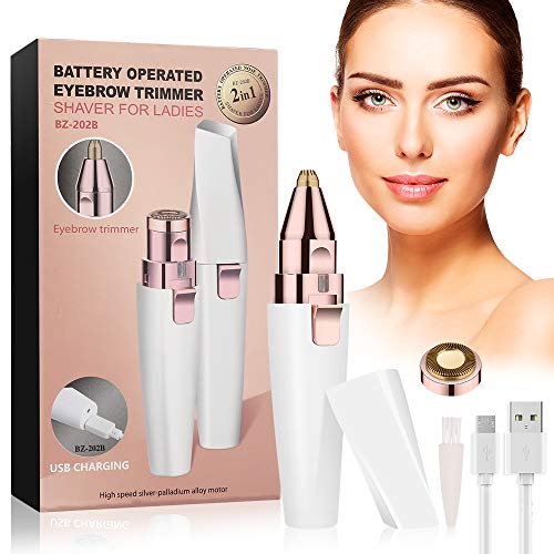 Depiladora de Cejas,Eléctrica Depiladora Cejas,2 en 1 Dispositivo de depilación de rostro femenino,Depiladora de Cejas Portátil con Luz,USB Recargable Eyebrows Trimmer para Cara Nariz Labio (Blanco)