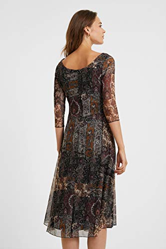 Desigual Vest_Kerala Vestido Casual de Tres Cuartos, marrón/Negro con Adornos, L para Mujer