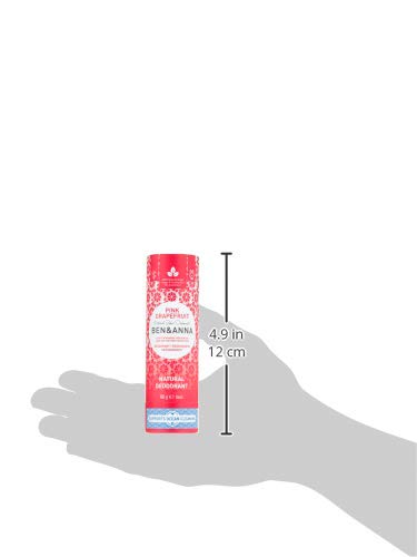 Desodorante natural de soda Ben&Anna – 100% de aluminio, sin crueldad, vegano, certificado NATRUE, con manteca de karité orgánica y bicarbonato de sodio, fabricado en Alemania, pomelo rosa, 60 g