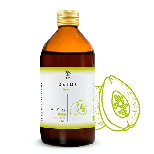 DETOX. Potente Fórmula Natural. Té Verde, Diente de León, Guaraná, Papaya. 10 Plantas Naturales de Rápida Absorción y Eficiencia. Activación y Equilibrio. 500ml. VEGANO. CE. N2 Natural Nutrition