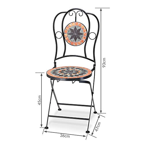 Deuba Conjunto de Jardín Mosaico Mesa Redonda y 2 Sillas Plegables Terraza Balcón Estilo Mediterraneo