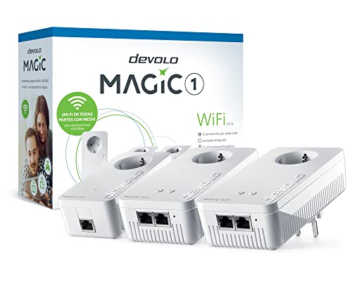 Devolo Magic 1 – 1200 WiFi ac Multiroom Kit: Set con 3 adaptadores Powerline, función WiFi, adecuado para la Home Office (1200 Mbit/s, 4 x conexiones Fast Ethernet LAN, malla, G.hn)
